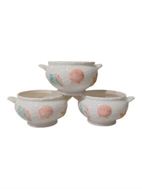 Himark Chowder/Soup White Ceramic Shell Bowl - Set of 3